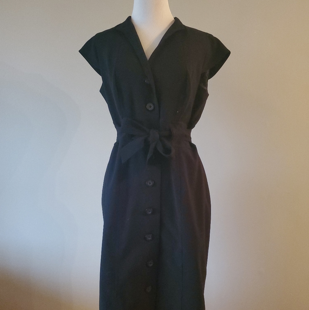 Calvin Klein belted v neck button front dress